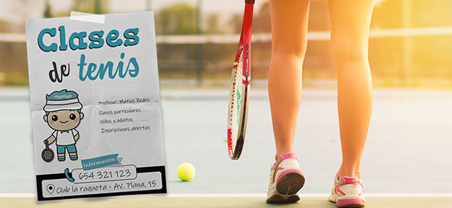 Cartel para anunciar tus clases de tenis - CartelGratis.com