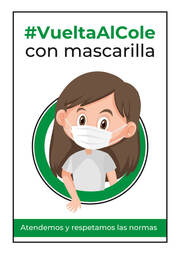 Poster imprimible vuelta al cole con mascarilla niña- CartelGratis.com